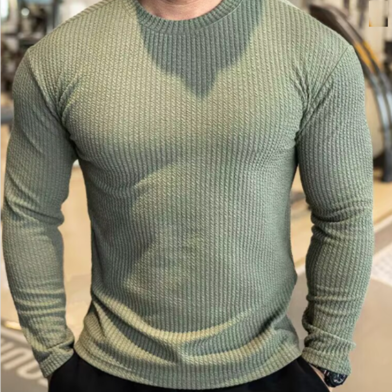 Men's Structured Knit Sweater - Classic Crew Neck - Green