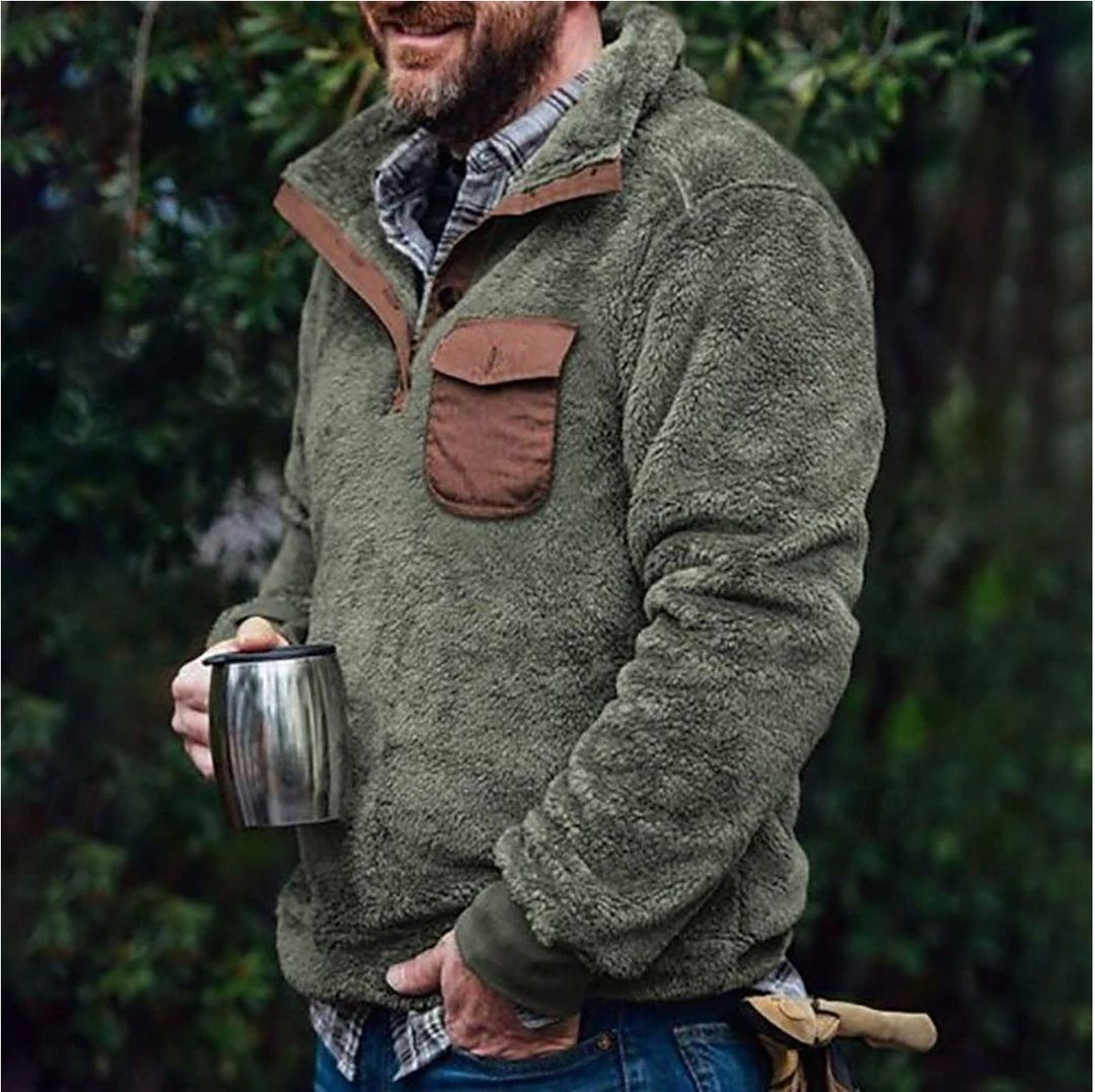 Men's Sweater with Stand Collar - Casual Comfort - Green