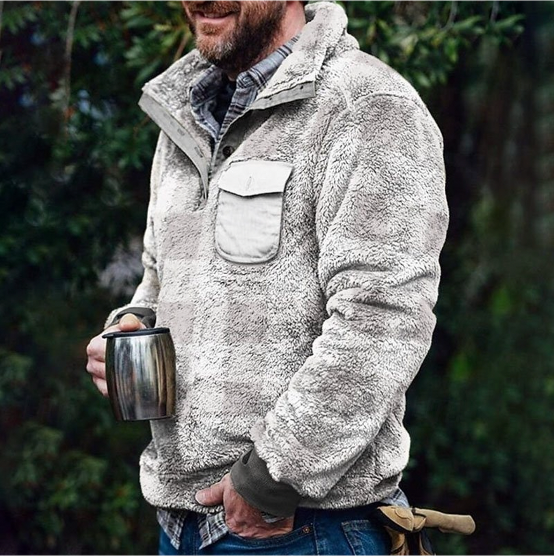 Men's Sweater with Stand Collar - Casual Comfort - Grey