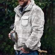 Men's Sweater with Stand Collar - Casual Comfort - Grey