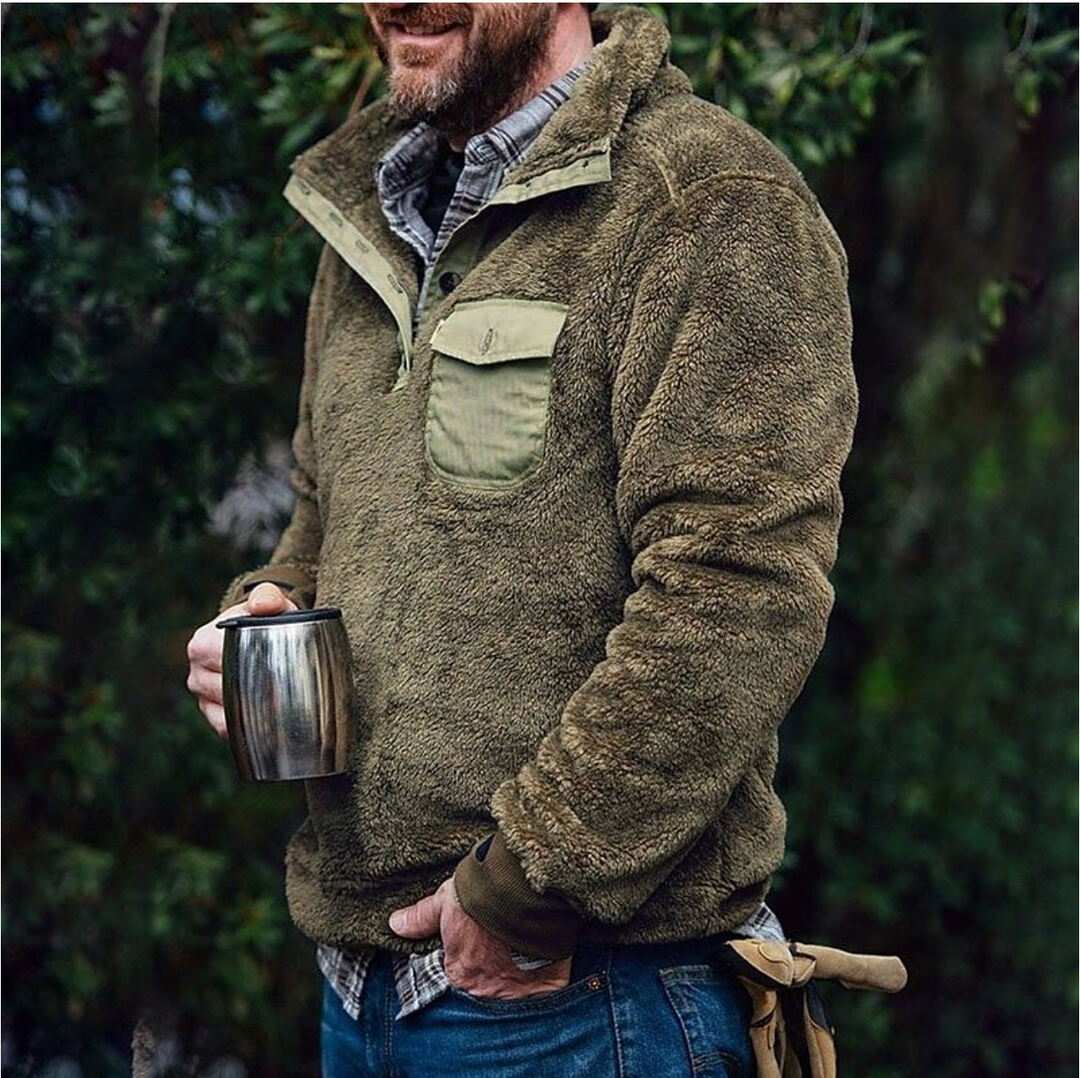 Men's Sweater with Stand Collar - Casual Comfort - Olive Green