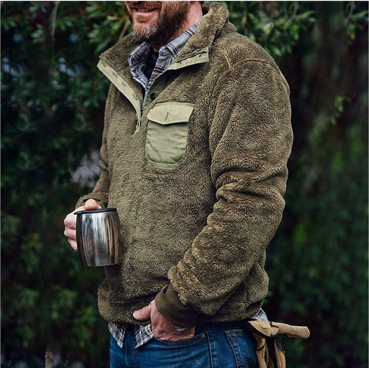 Men's Sweater with Stand Collar - Casual Comfort - Olive Green