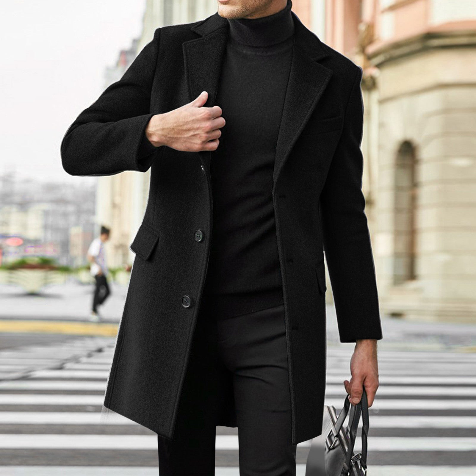 Men's Tailored Winter Coat - Long Elegant Fit - Black