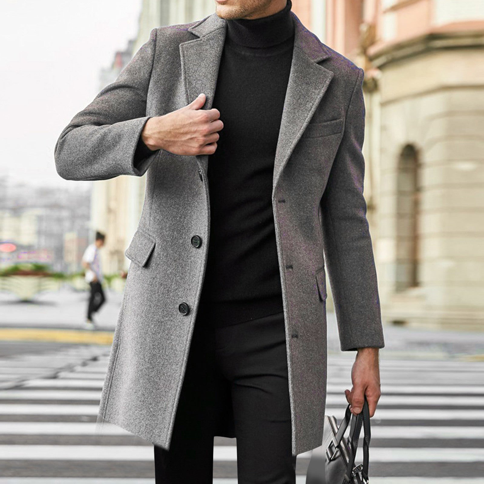 Men's Tailored Winter Coat - Long Elegant Fit - Grey
