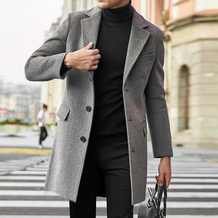 Men's Tailored Winter Coat - Long Elegant Fit - Grey