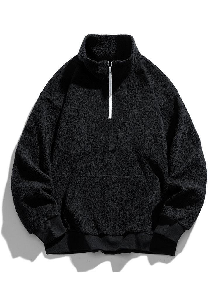 Men's Teddy Fleece Half-Zip Sweatshirt – Relaxed Fit - Black