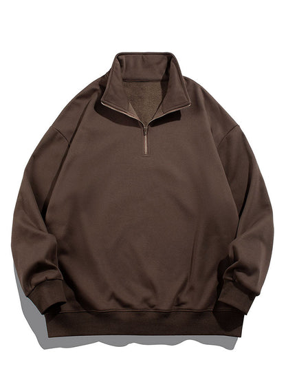 Men's Teddy Fleece Half Zip Sweatshirt – Relaxed Fit Warm Pullover - Brown