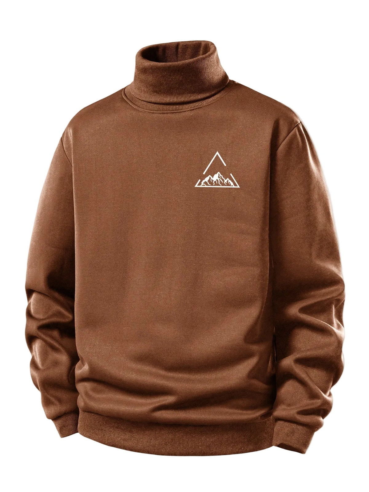 Men's Teddy Fleece Turtleneck Sweatshirt – Warm Pullover - Brown