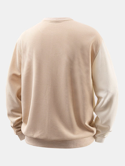 Men's Textured Waffle Sweatshirt with Patchwork Panels – Relaxed Fit