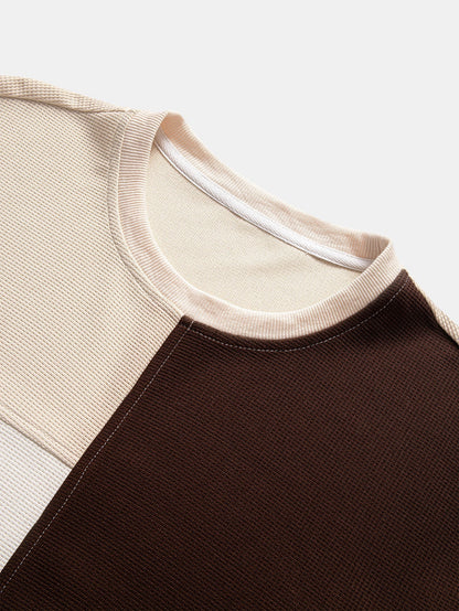 Men's Textured Waffle Sweatshirt with Patchwork Panels – Relaxed Fit
