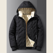 Men's Thermal Winter Jacket - Windproof Hooded Loose Fit - Black