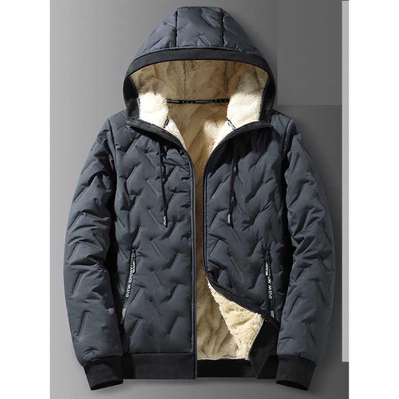 Men's Thermal Winter Jacket - Windproof Hooded Loose Fit - Grey