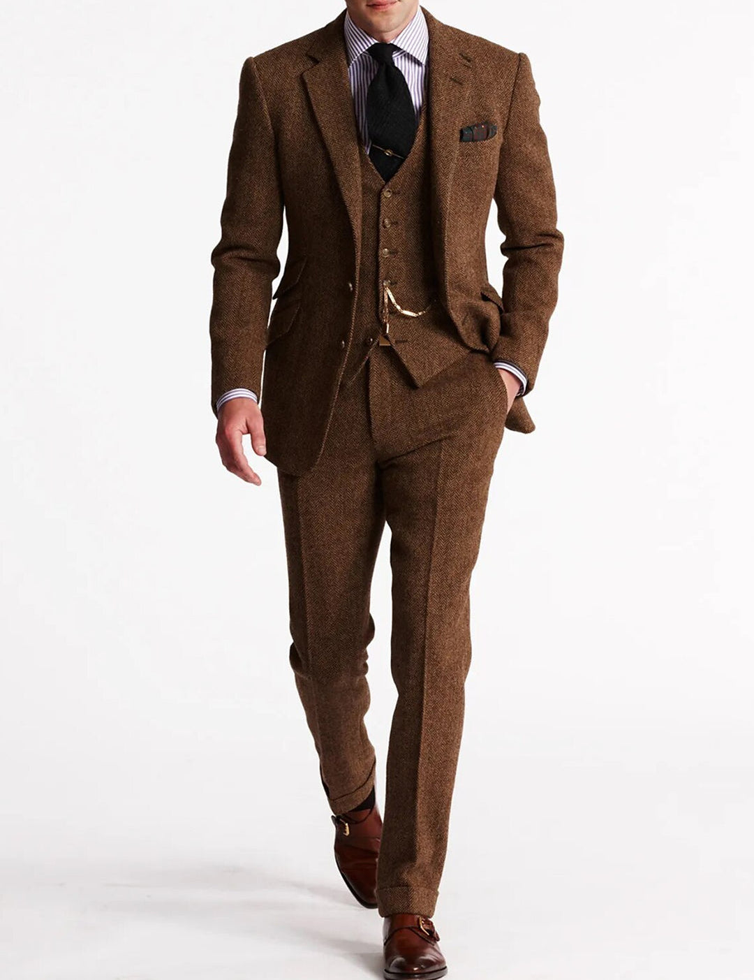 Men's Three-Piece Suit - Formal Business & Event Wear - Brown