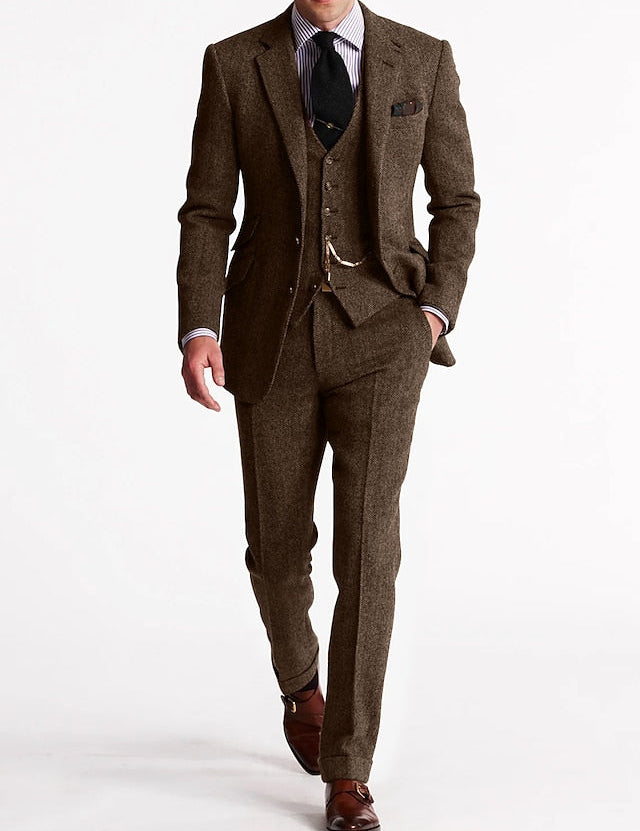 Men's Three-Piece Suit - Formal Business & Event Wear - Coffee