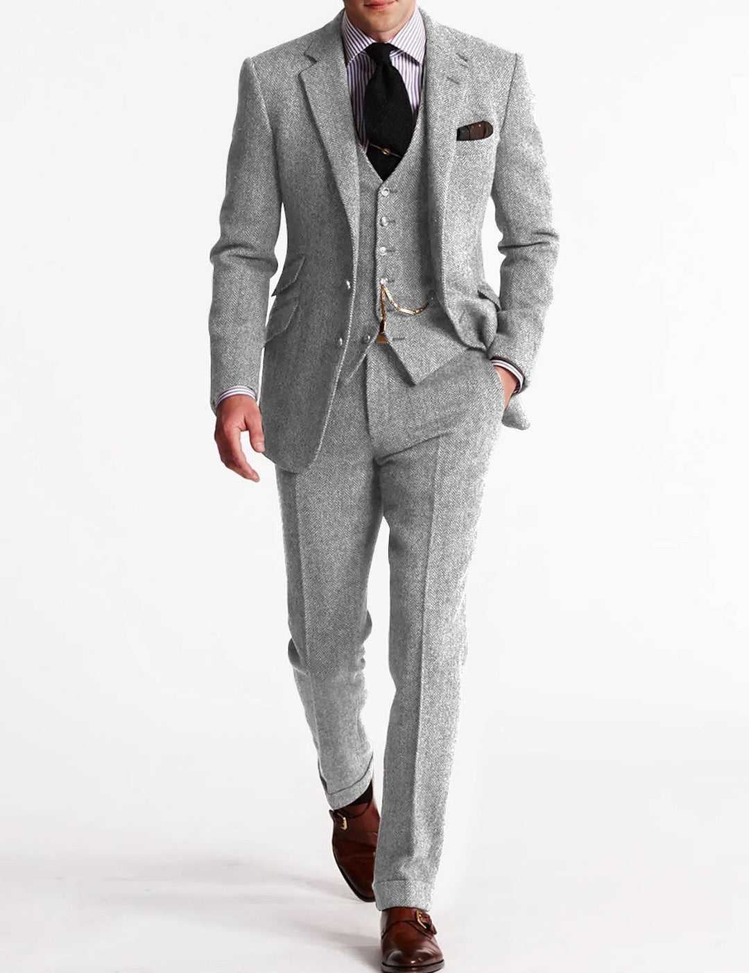 Men's Three-Piece Suit - Formal Business & Event Wear - Silver