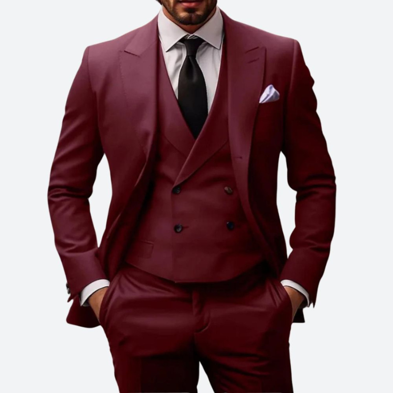 Men's Three-Piece Suit - Slim Fit Formal - Dark Red