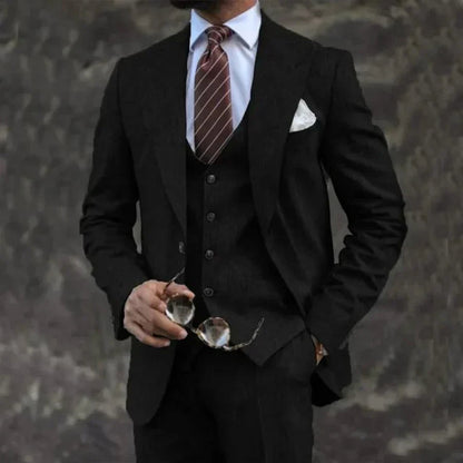 Men's Three-Piece Suit with Waistcoat in black, Classic Formal