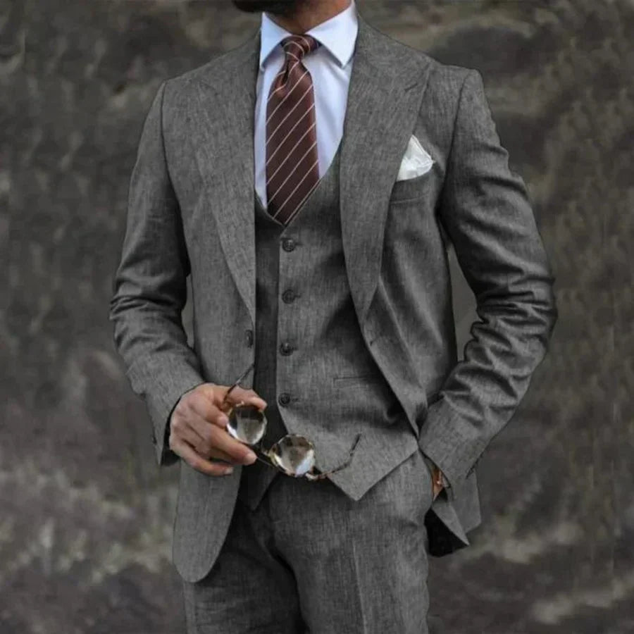 Men's Three-Piece Suit with Waistcoat in charcoal, Classic Formal