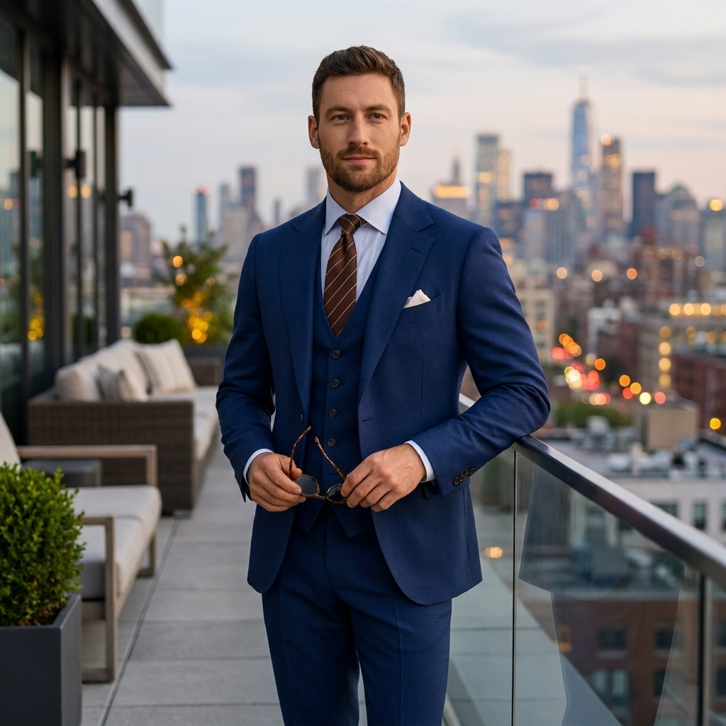 Men's Three-Piece Suit with Waistcoat - Classic Formal