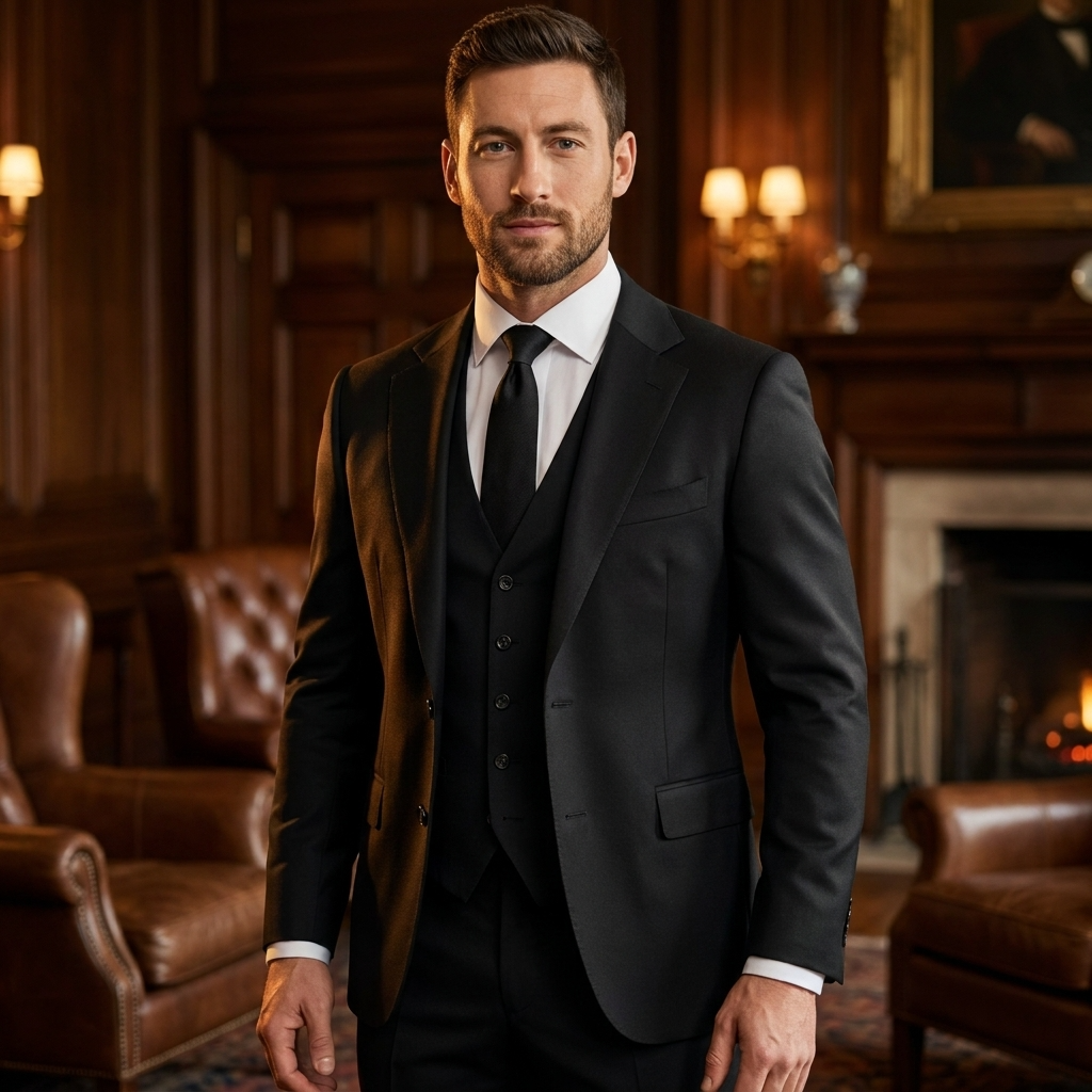Men's Three-Piece Suit with Waistcoat - Classic Formal