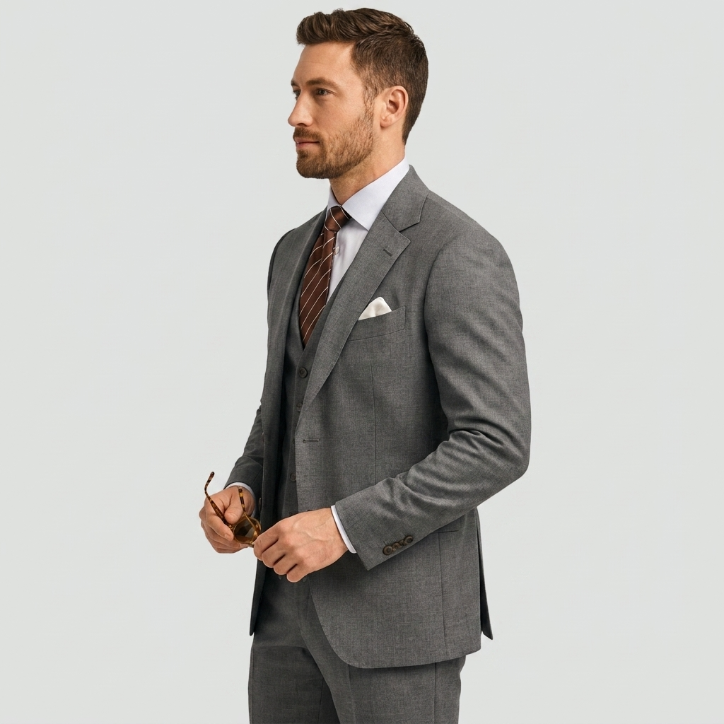 Men's Three-Piece Suit with Waistcoat - Classic Formal