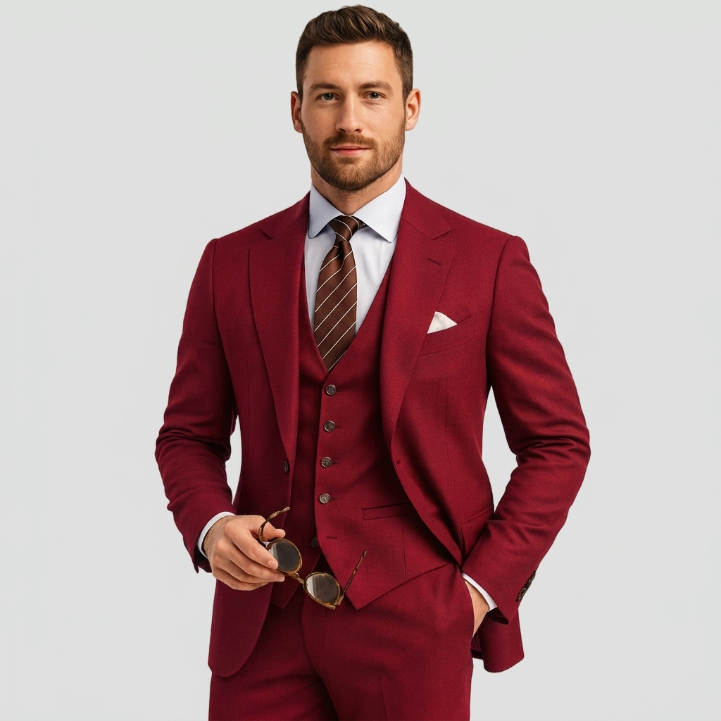 Men's Three-Piece Suit with Waistcoat - Classic Formal