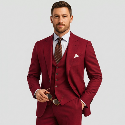 Men's Three-Piece Suit with Waistcoat - Classic Formal
