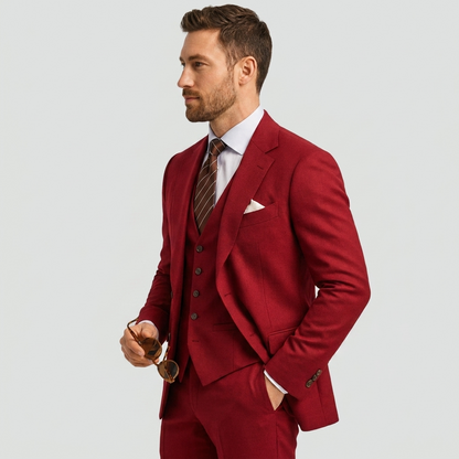 Men's Three-Piece Suit with Waistcoat - Classic Formal