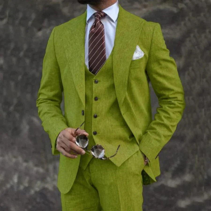 Men's Three-Piece Suit with Waistcoat in green, Classic Formal