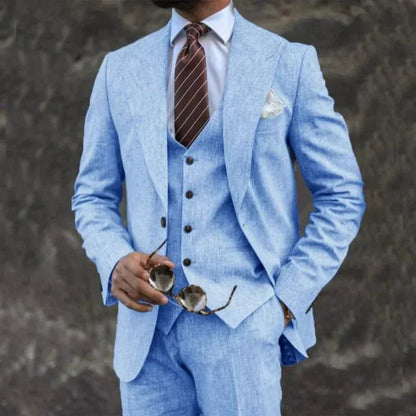 Men's Three-Piece Suit with Waistcoat in light blue, Classic Formal