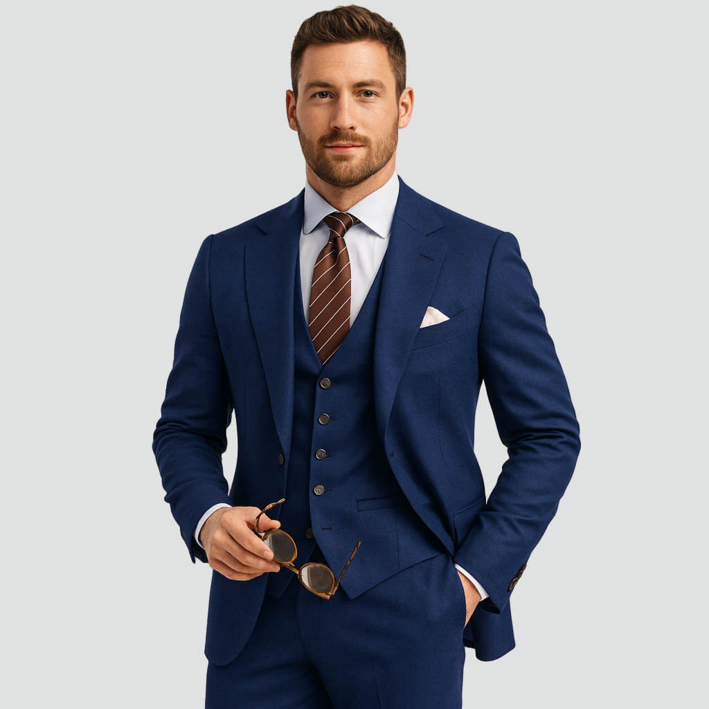 Men's Three-Piece Suit with Waistcoat in navy, Classic Formal