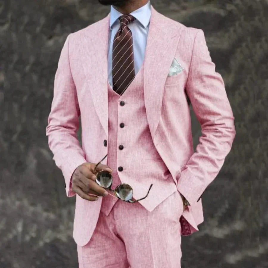 Men's Three-Piece Suit with Waistcoat in pink, Classic Formal