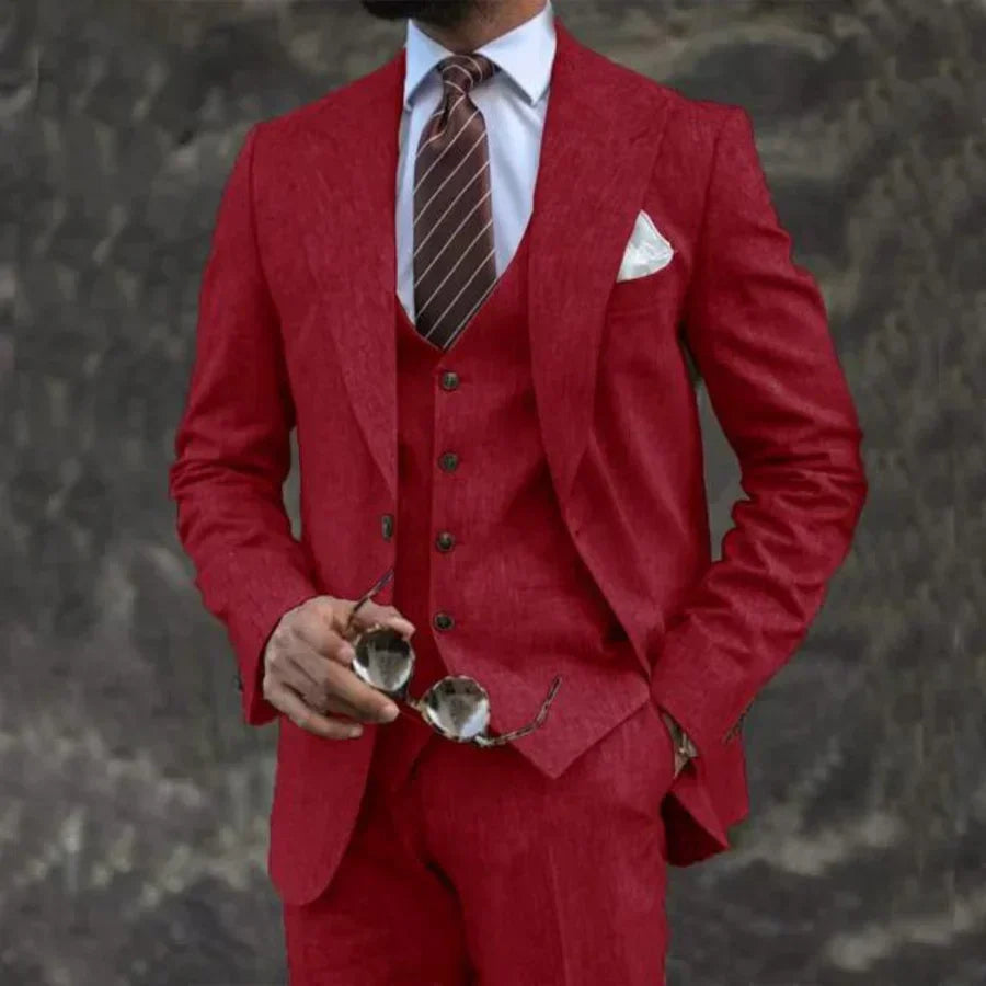 Men's Three-Piece Suit with Waistcoat in red, Classic Formal
