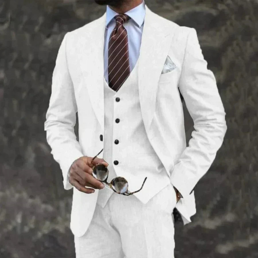 Men's Three-Piece Suit with Waistcoat in white, Classic Formal