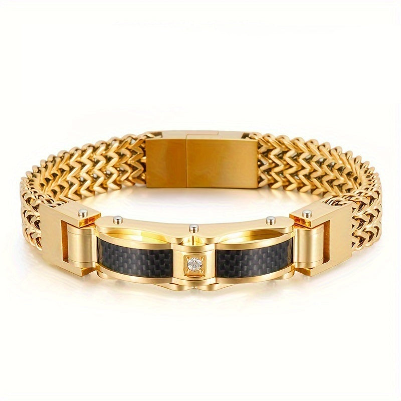Men's Titanium Square Bracelet - Magnetic Closure - Gold + Black