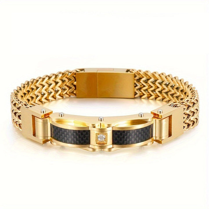 Men's Titanium Square Bracelet - Magnetic Closure - Gold + Black