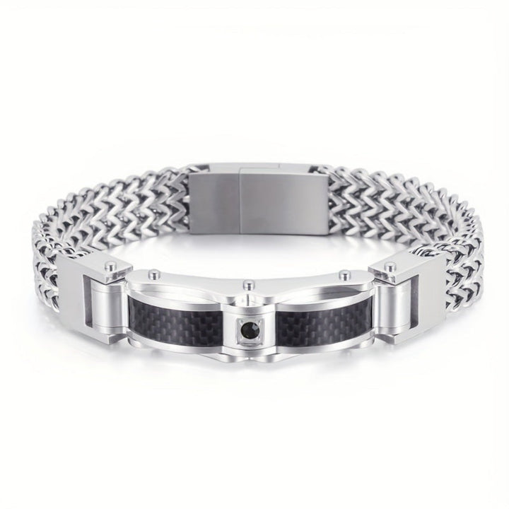 Men's Titanium Square Bracelet - Magnetic Closure - Silver + Black