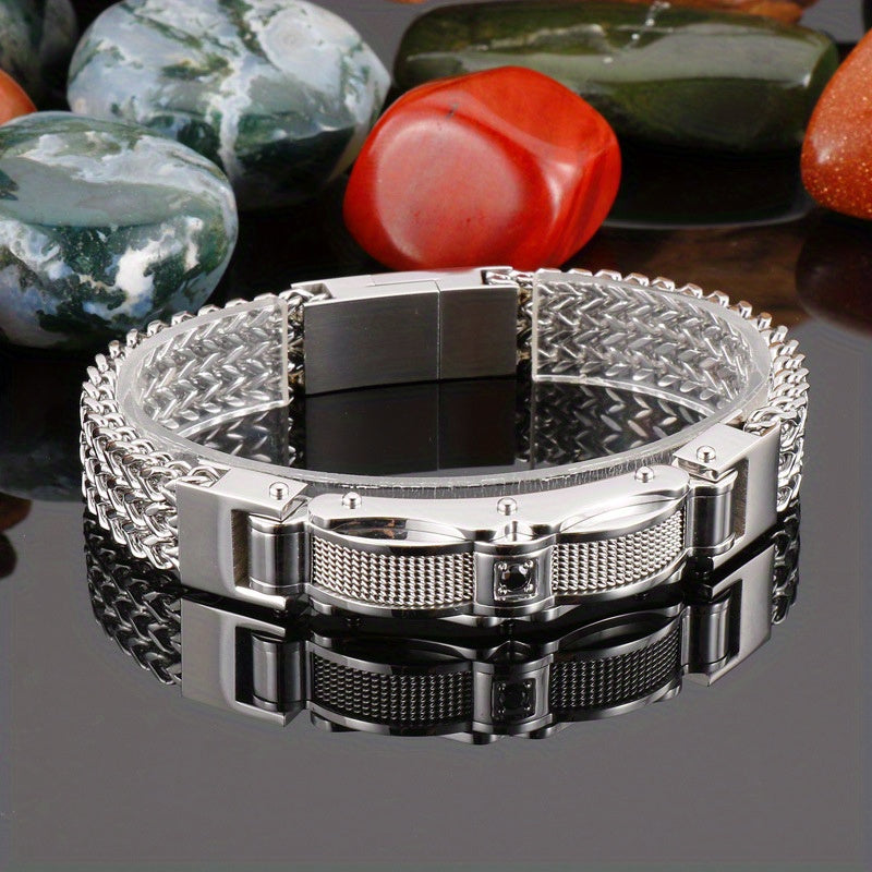 Men's Titanium Square Bracelet - Magnetic Closure - Silver