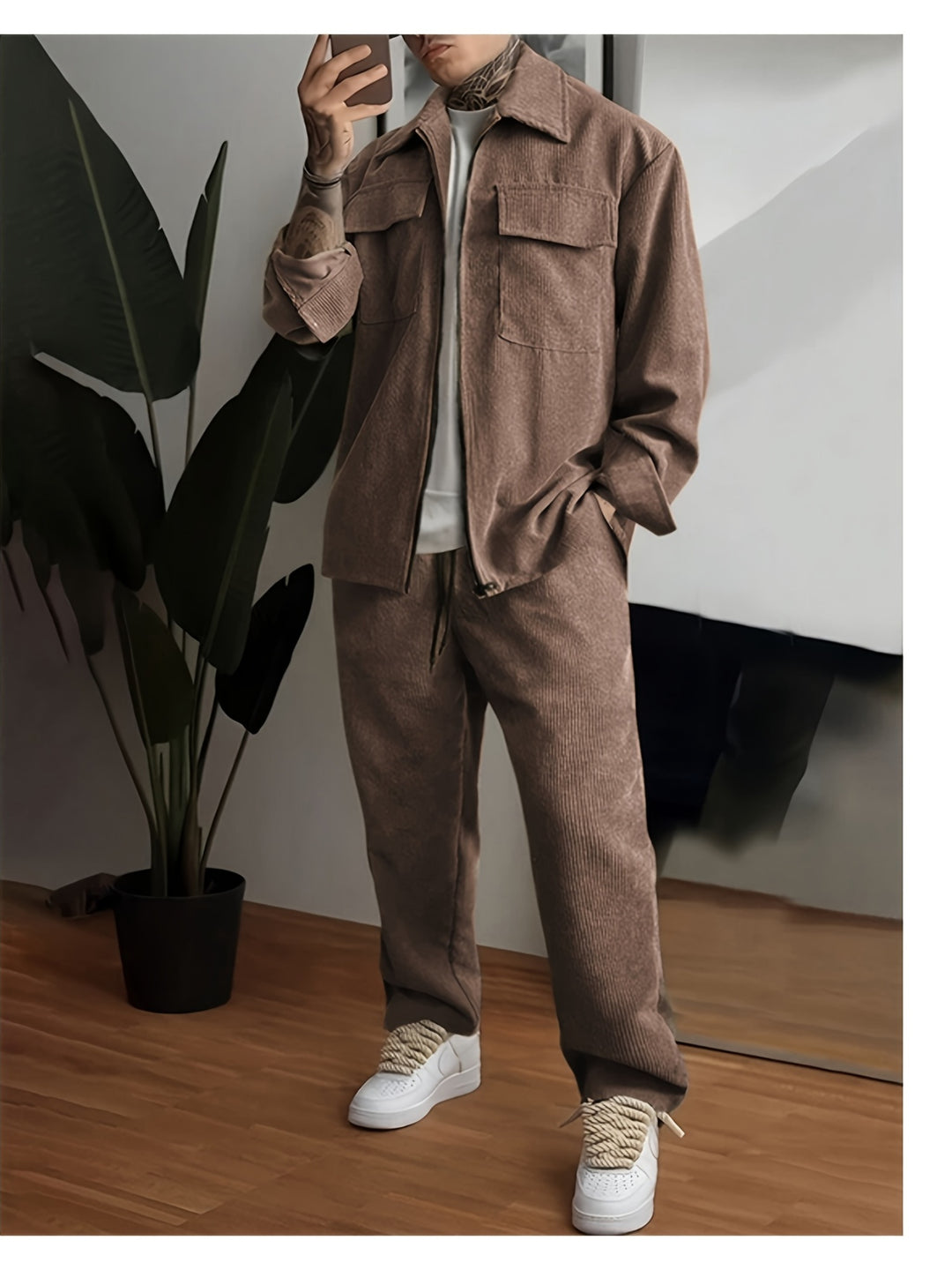 Men's Training Suit - Comfort Fit with Zip Closure - Brown