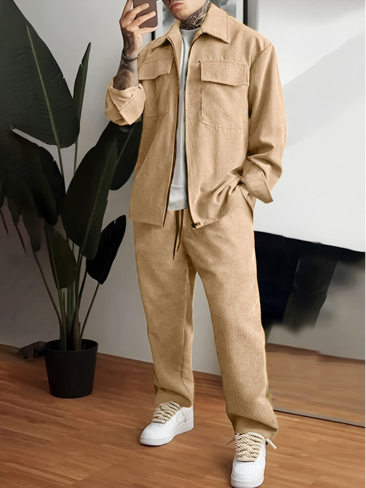 Men's Training Suit - Comfort Fit with Zip Closure - Khaki
