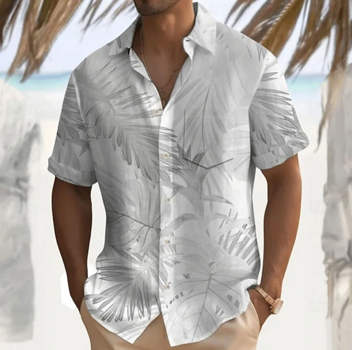 Men's Tropical Print Short Sleeve Shirt in white, Relaxed Fit