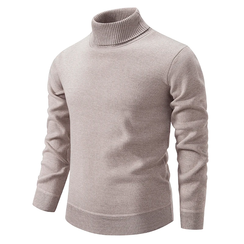 Men's Turtleneck Sweater - Classic Comfort Knit - Beige