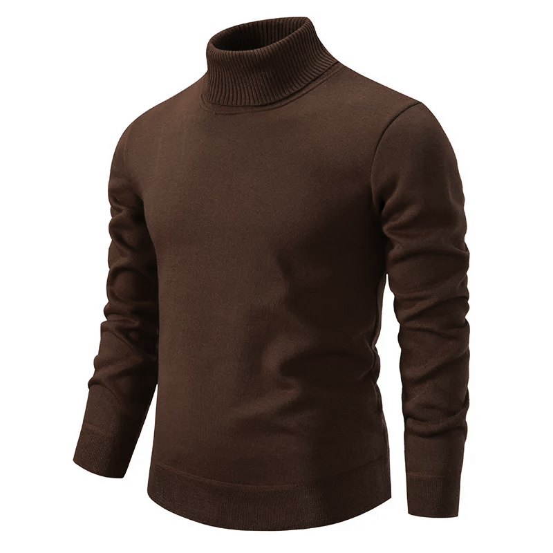 Men's Turtleneck Sweater - Classic Comfort Knit - Brown