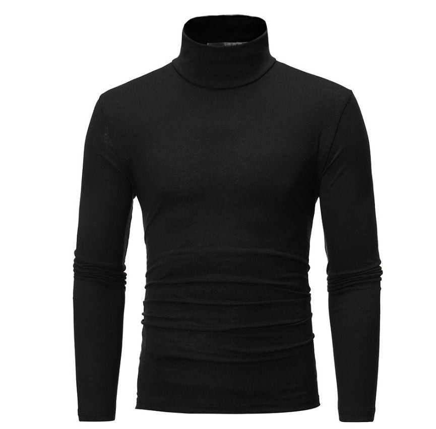 Men's Turtleneck Sweater Long Sleeve - Stretch Knit - Black
