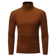 Men's Turtleneck Sweater Long Sleeve - Stretch Knit - Brown