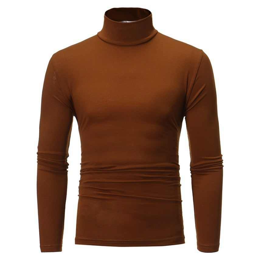 Men's Turtleneck Sweater Long Sleeve - Stretch Knit - Brown