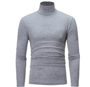 Men's Turtleneck Sweater Long Sleeve - Stretch Knit - Grey