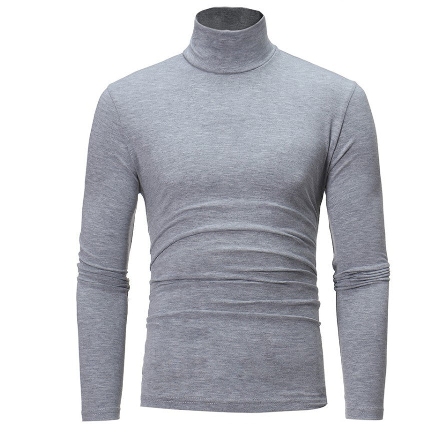 Men's Turtleneck Sweater Long Sleeve - Stretch Knit - Grey