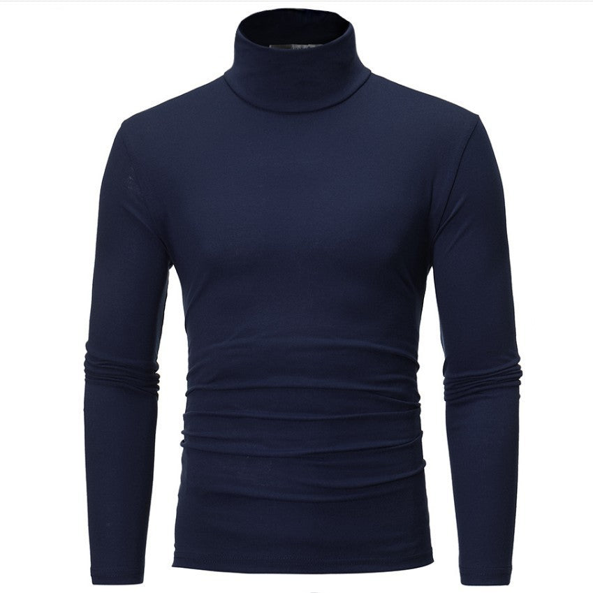 Men's Turtleneck Sweater Long Sleeve - Stretch Knit - Navy
