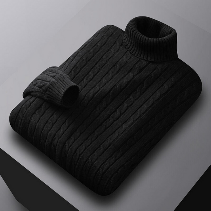 Men's Turtleneck Sweater - Loose Fit Knit - Black